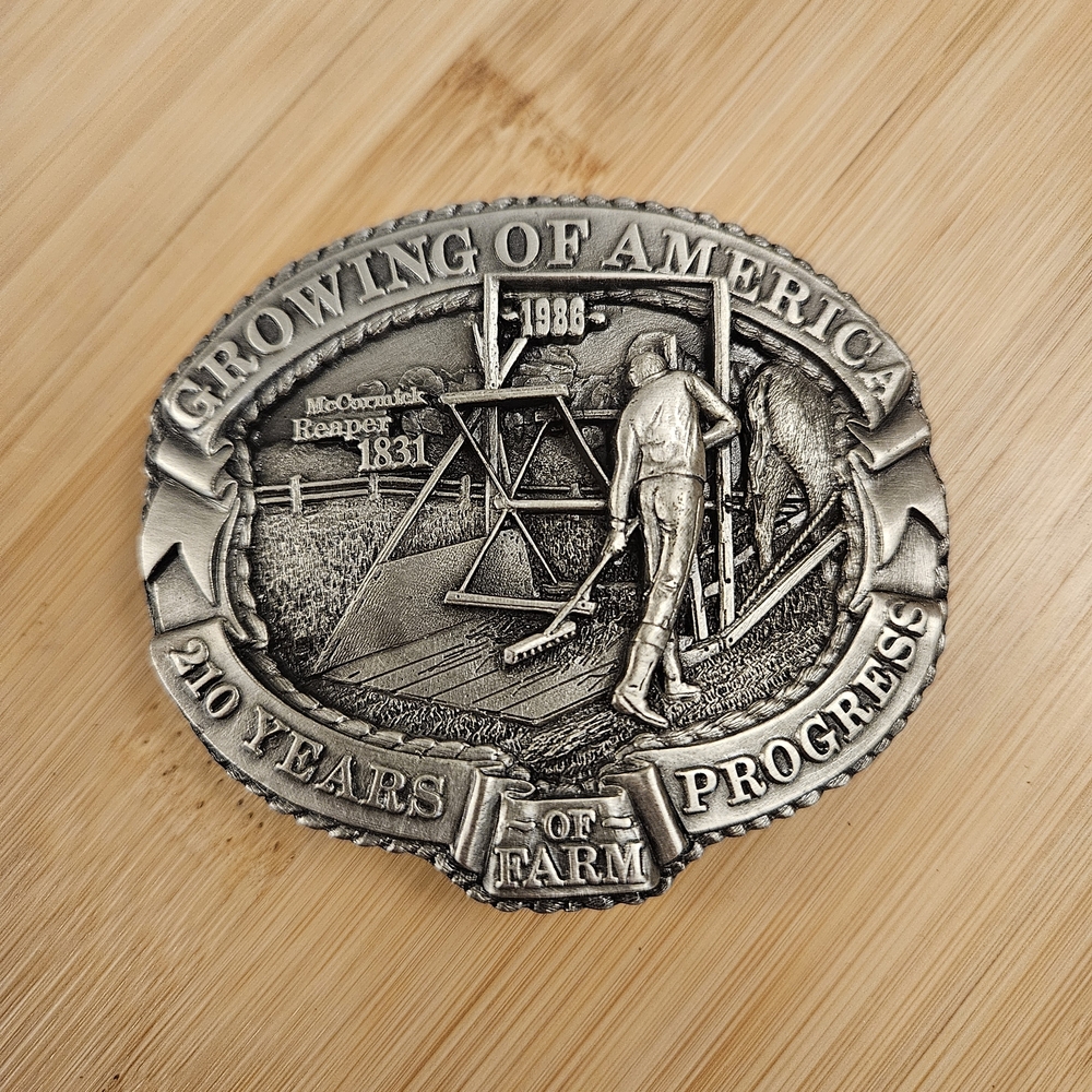 Vintage 1986 Nasco McCormick's Reaper Growing‎ Of America Belt Buckle #487 USA